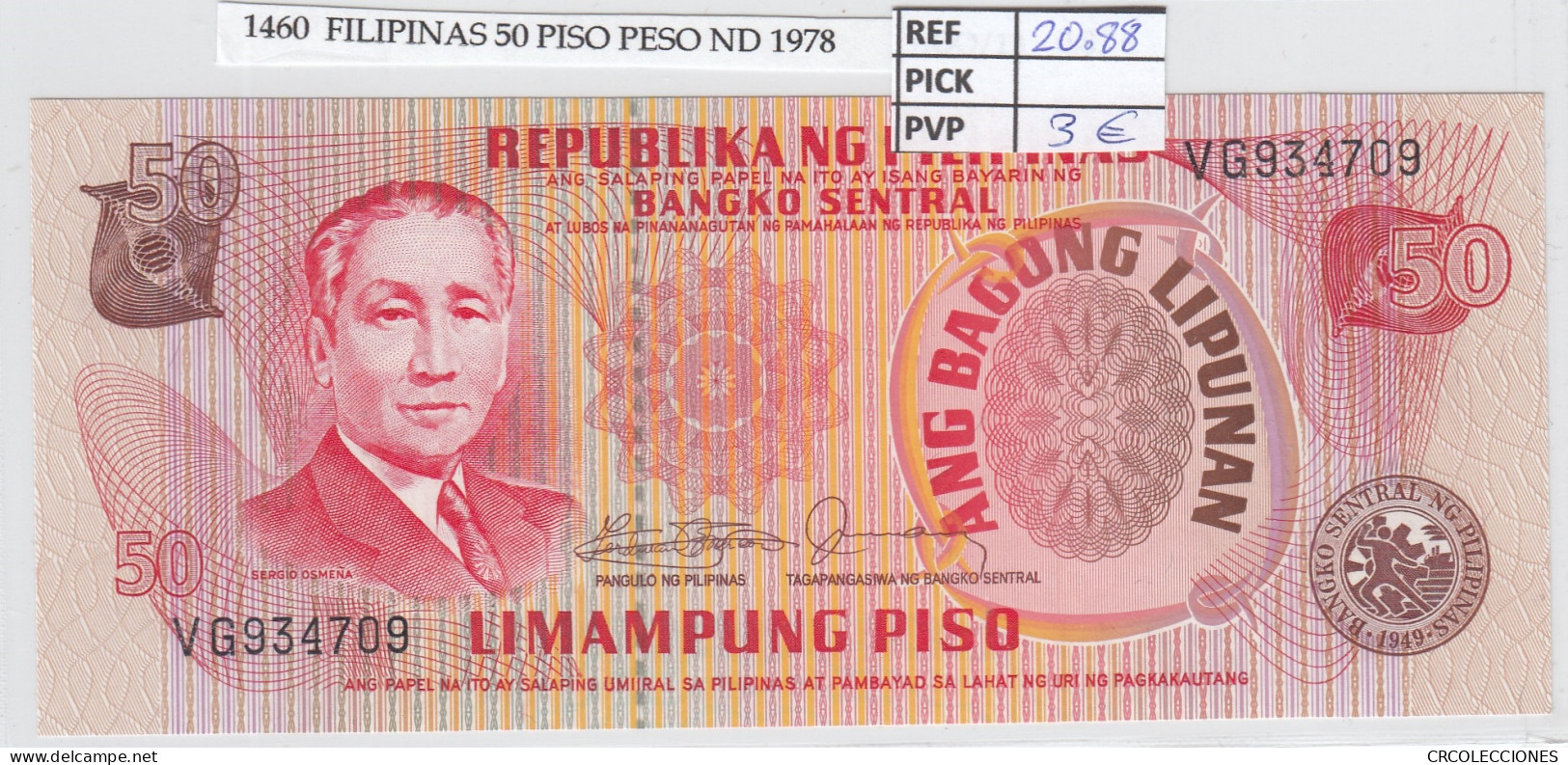 BILLETE FILIPINAS 50 PISO PESO ND 1978 P-163C  - Autres - Asie