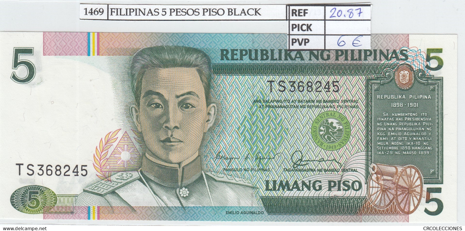 BILLETE FILIPINAS 5 PISO 1990 P-168b - Sonstige – Asien