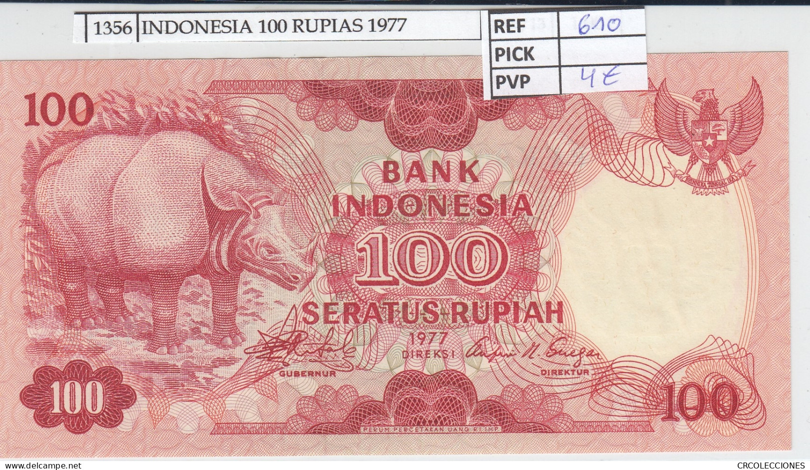 BILLETE INDONESIA 100 RUPIAS 1977 P-116  - Andere - Azië