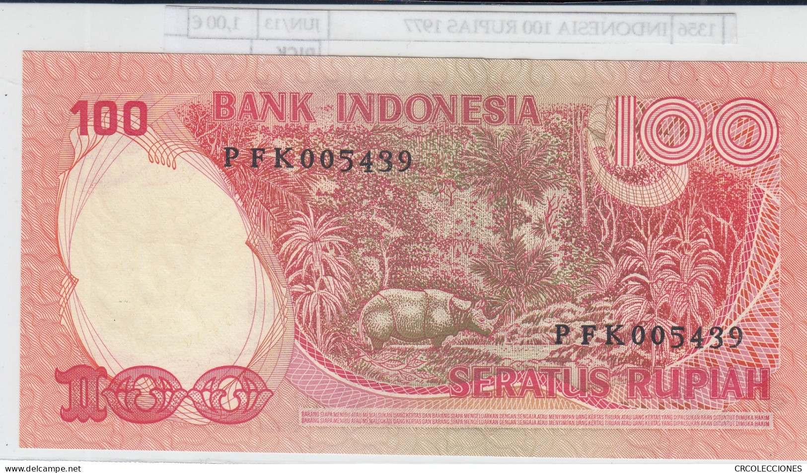 BILLETE INDONESIA 100 RUPIAS 1977 P-116  - Sonstige – Asien