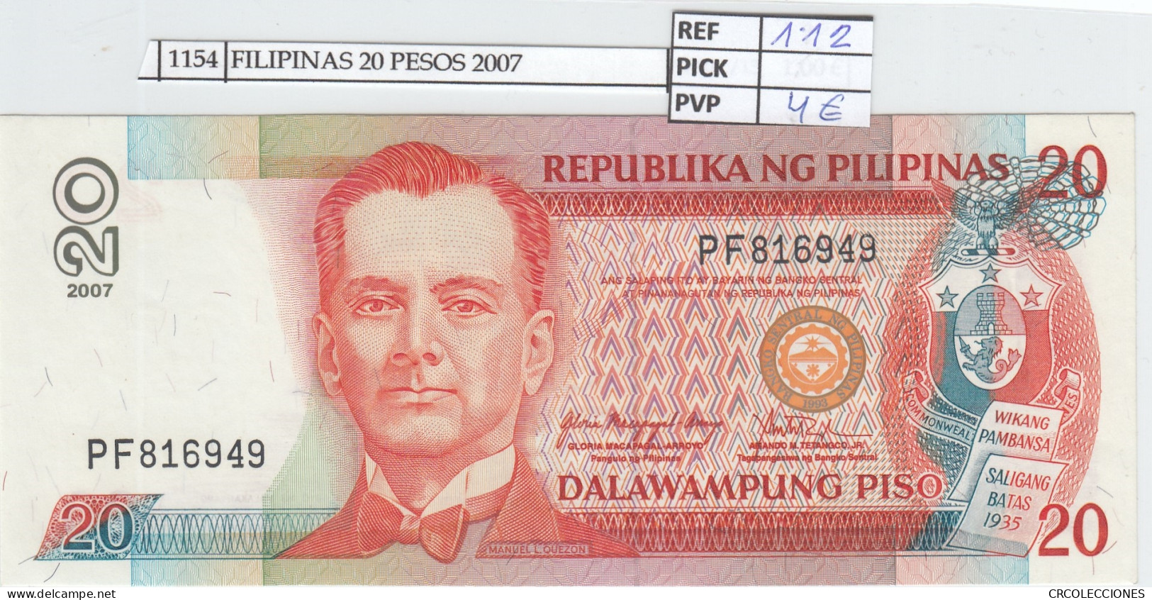 BILLETE FILIPINAS 20 PESOS 2007 P-182I.3  - Autres - Asie