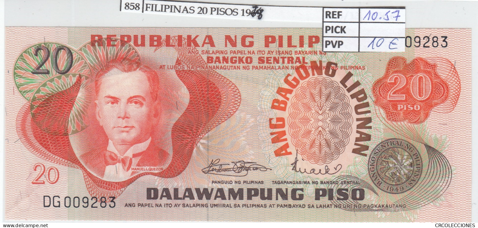 BILLETE FILIPINAS 20 PISOS 1978 P-162A - Autres - Asie