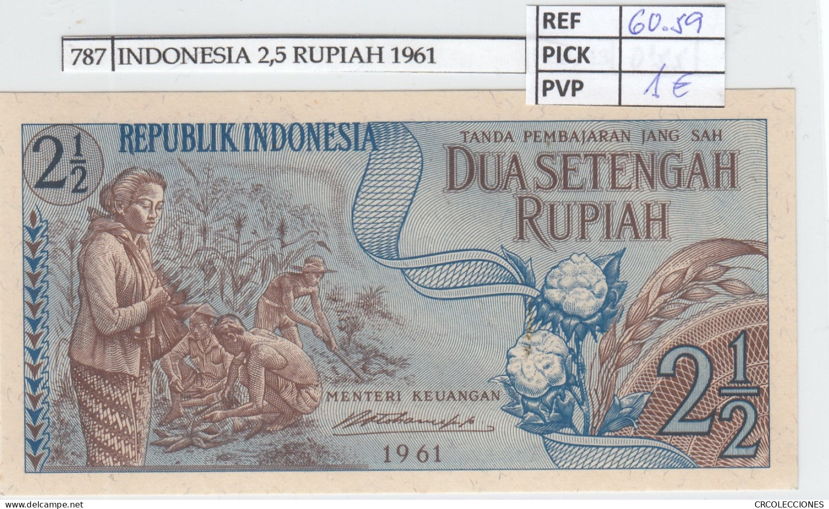 BILLETE INDONESIA 2,5 RUPIAS 1961 P-79  - Autres - Asie