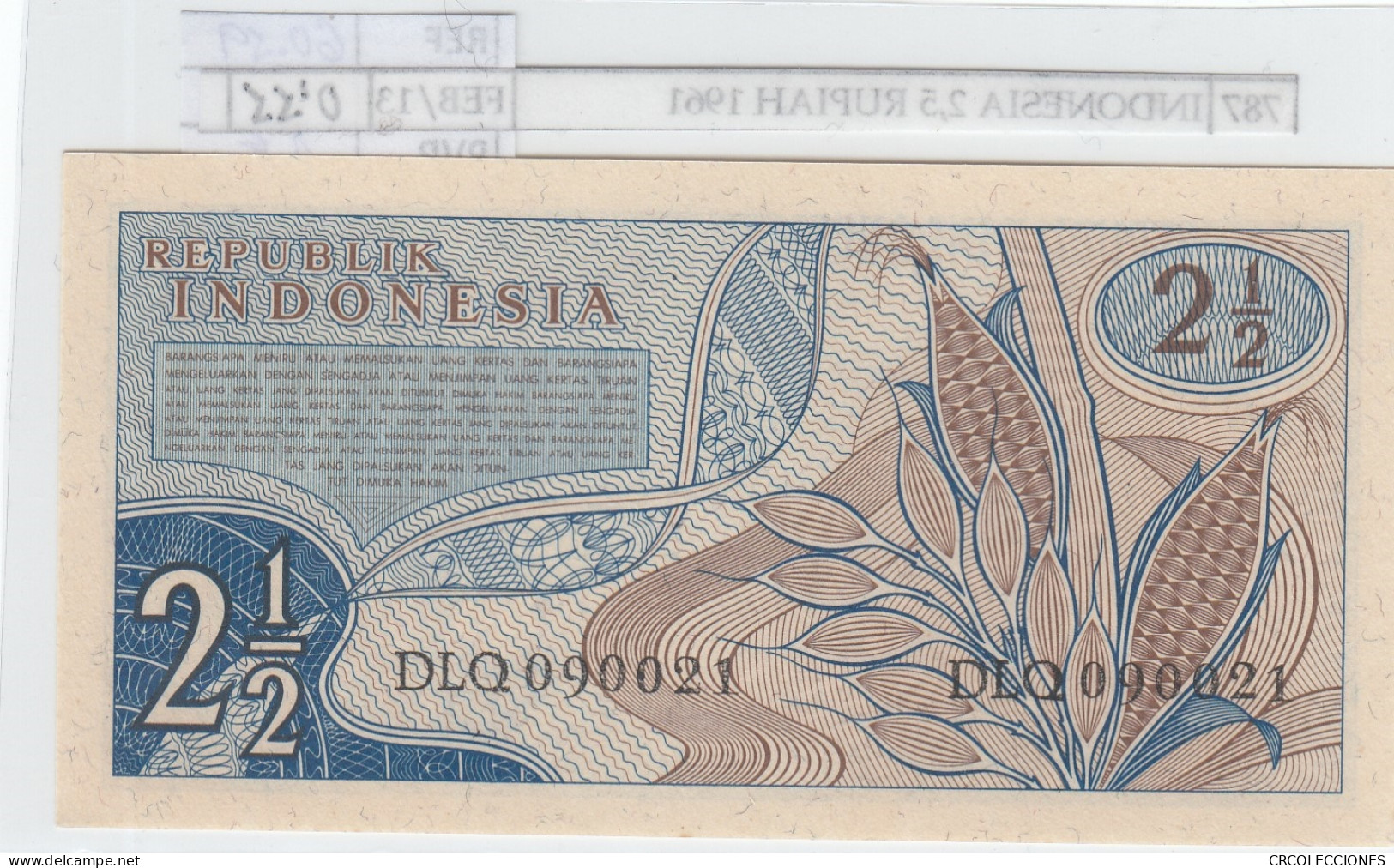 BILLETE INDONESIA 2,5 RUPIAS 1961 P-79  - Sonstige – Asien