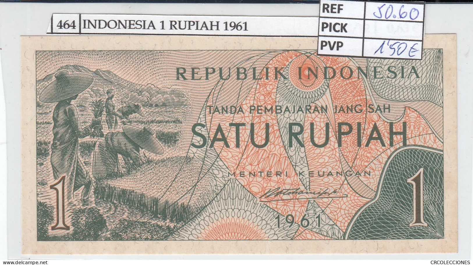 BILLETE INDONESIA 1 RUPIA 1961 P-78 - Autres - Asie