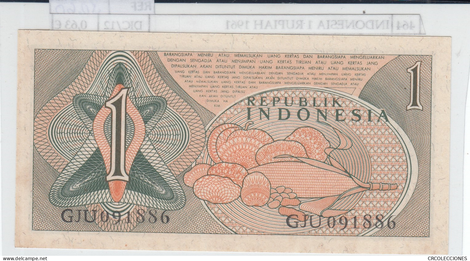 BILLETE INDONESIA 1 RUPIA 1961 P-78 - Autres - Asie