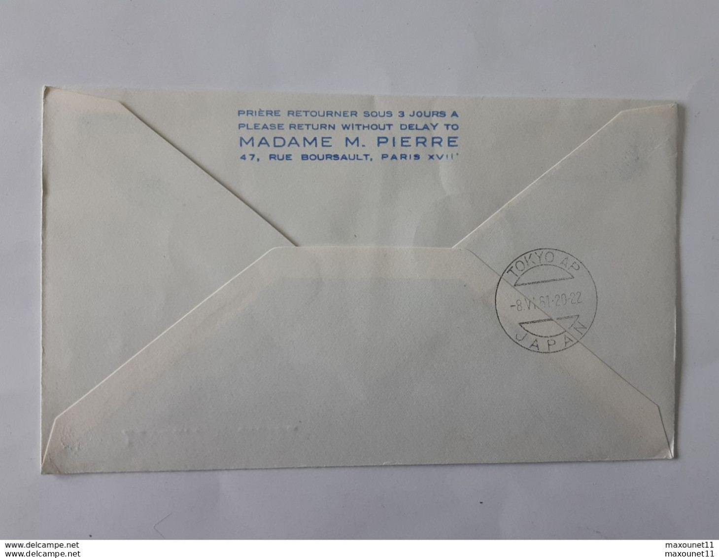 Aviation - Enveloppe Premiere Liaison Japan Air Lines - Paris -Tokyo Du 7-6-1961 - Douglas DC 8... Lot110 . - 1960-.... Lettres & Documents