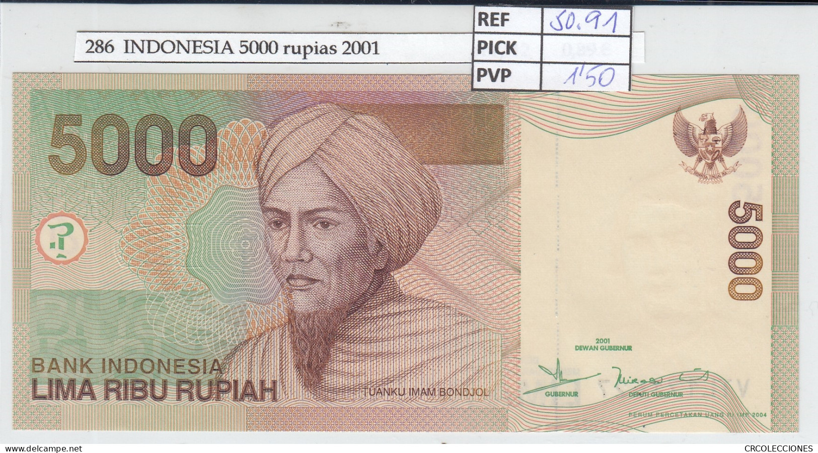 BILLETE INDONESIA 5.000 RUPIAS 2001 P-142a - Autres - Asie