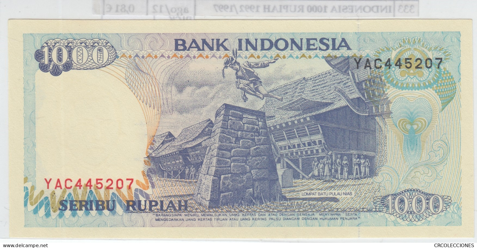 BILLETE INDONESIA 1000 RUPIAS 1997 (92) P-129f - Autres - Asie