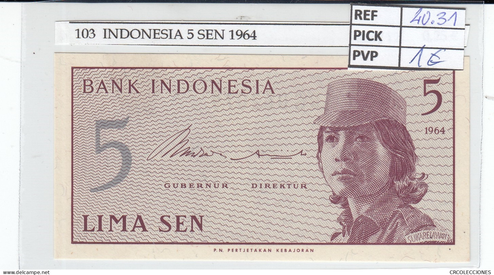 BILLETE INDONESIA 5 SEN 1964 P-91a - Other - Asia