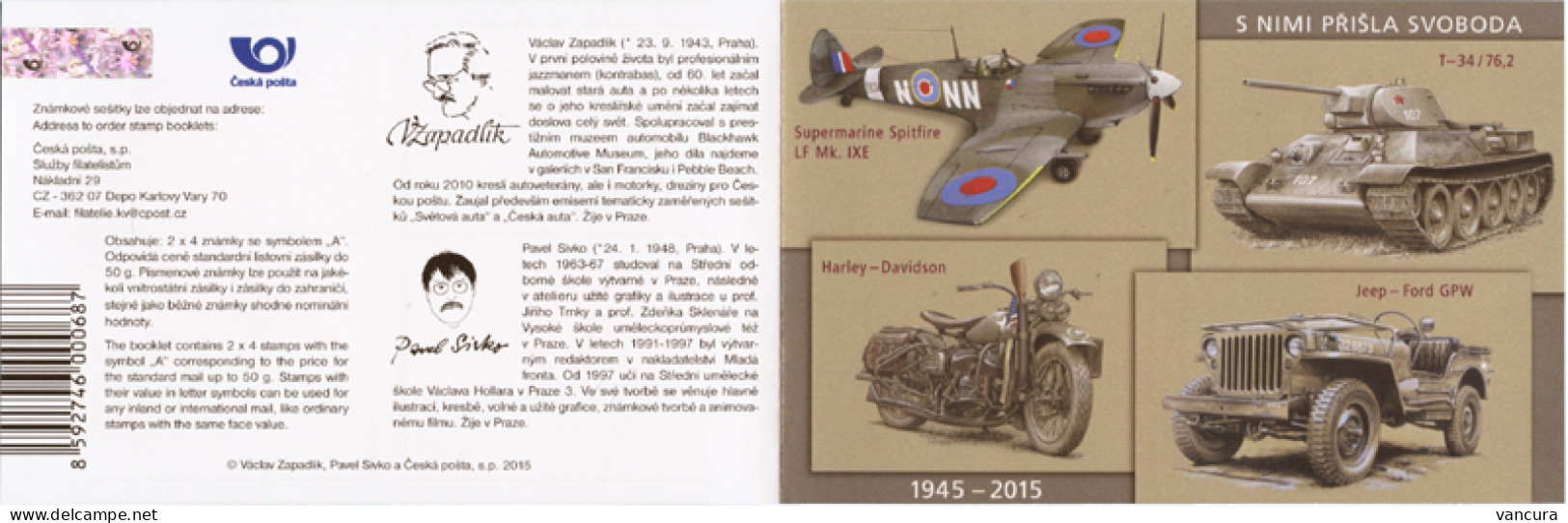 ** Booklet 833-6 Czech Republic Harley Davidson Spitfire T 34 Jeep Ford 2015 2nd Edition - Guerre Mondiale (Seconde)