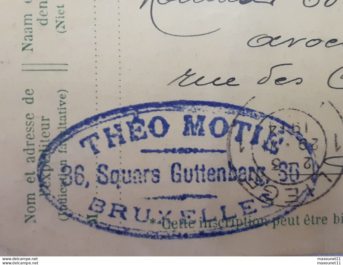 EP Envoyé De Théo Motie , Avec Fautes Sur Cachet " Square Gutenberg " à Bruxelles Vers Liege En 1914 ... Lot110 . - Cartes Postales 1909-1934