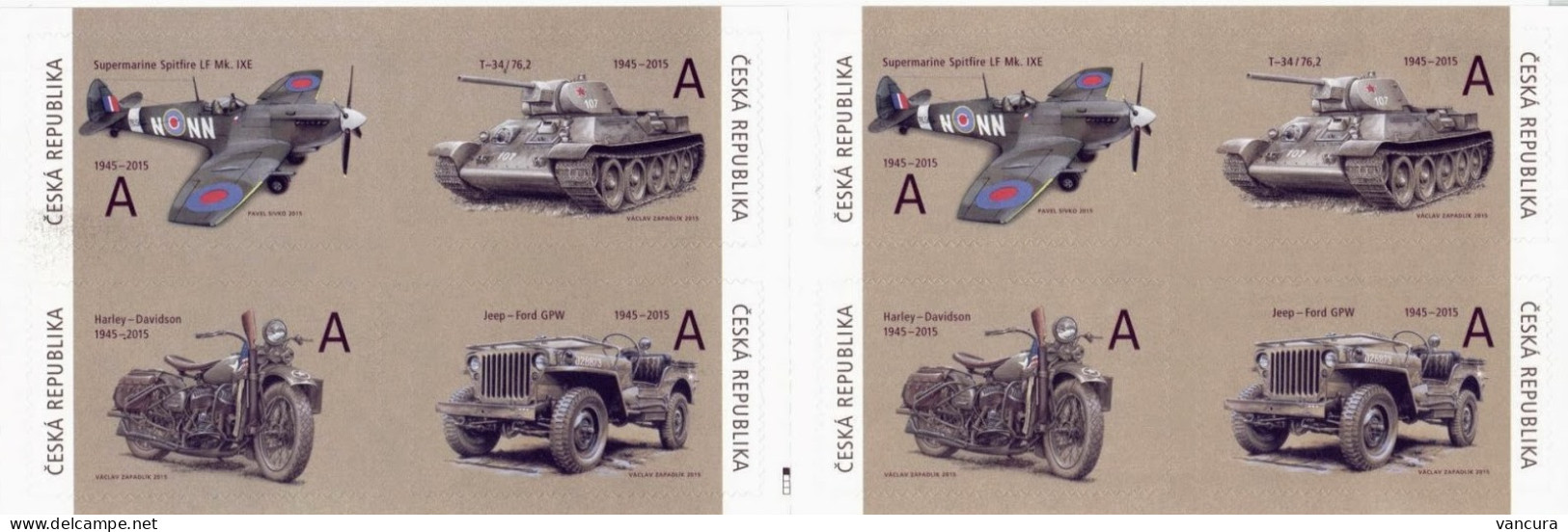 ** Booklet 833-6 Czech Republic Harley Davidson Spitfire T 34 Jeep Ford 2015 2nd Edition - Unused Stamps