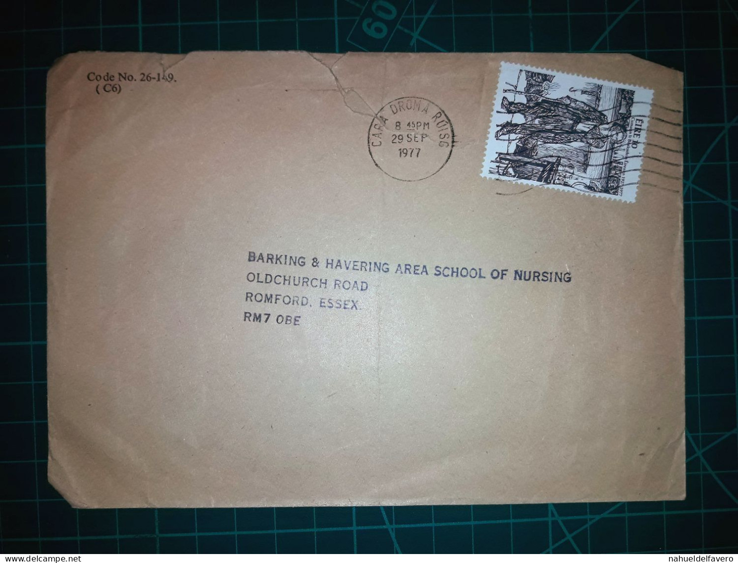 IRLANDE, Enveloppe Distribuée à La Barking & Havering Area School Of Nursing En 1977. Timbre-poste : Peinture D'un Homme - Used Stamps