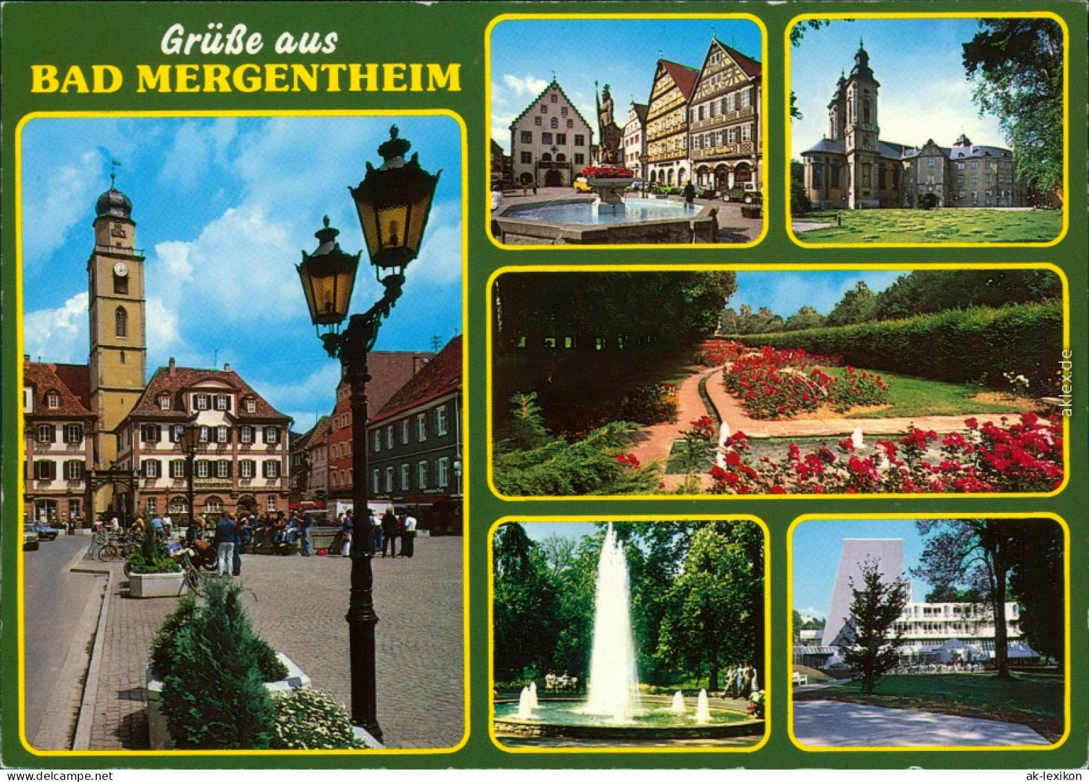 Ansichtskarte Bad Mergentheim Markt, Kirche, Brunnen, Parkanlage 1995 - Bad Mergentheim