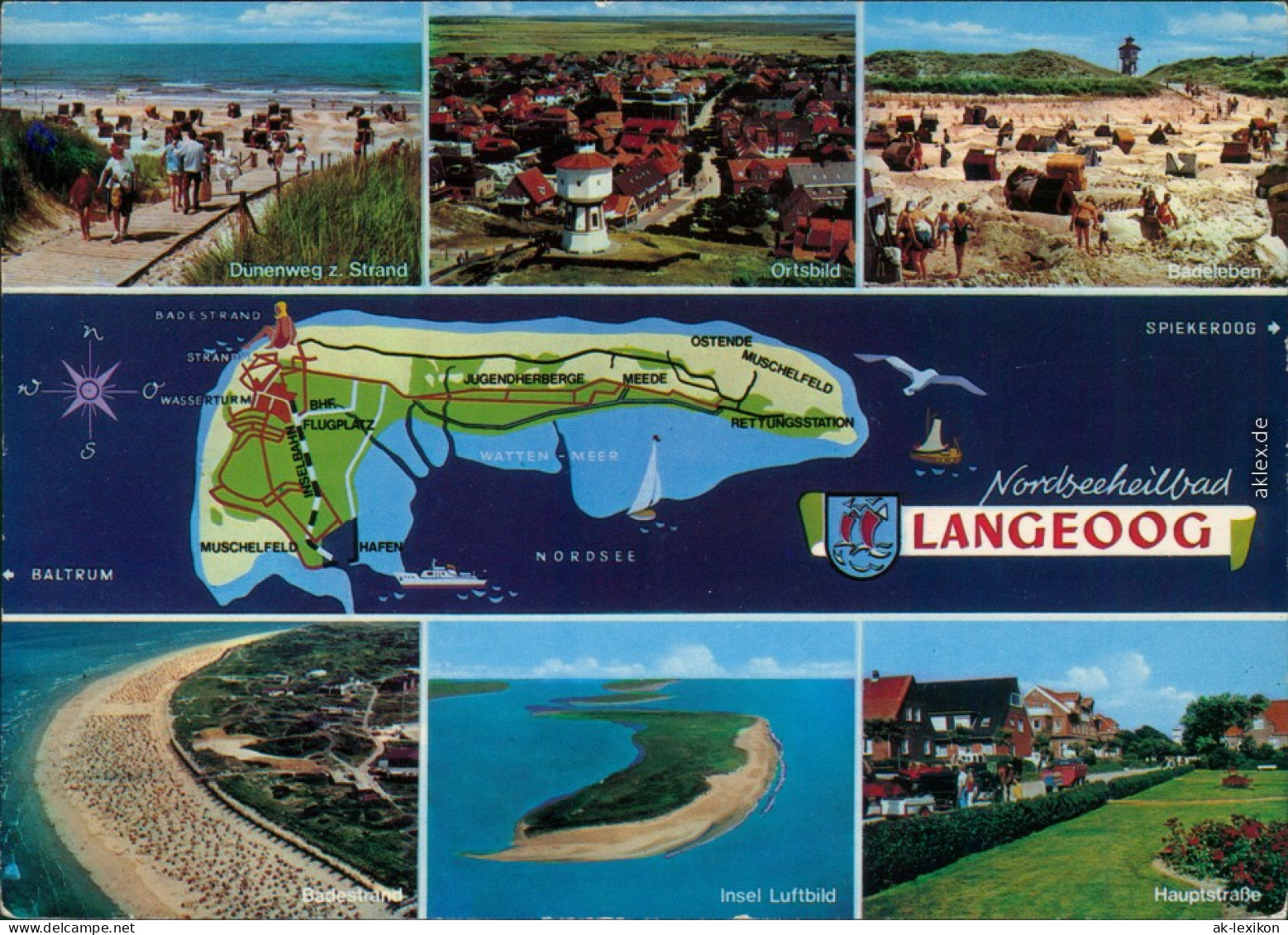 Langeoog Panorama-Ansicht Dünenweg Badeleben Insel Luftbild Hauptstraße 1984 - Langeoog