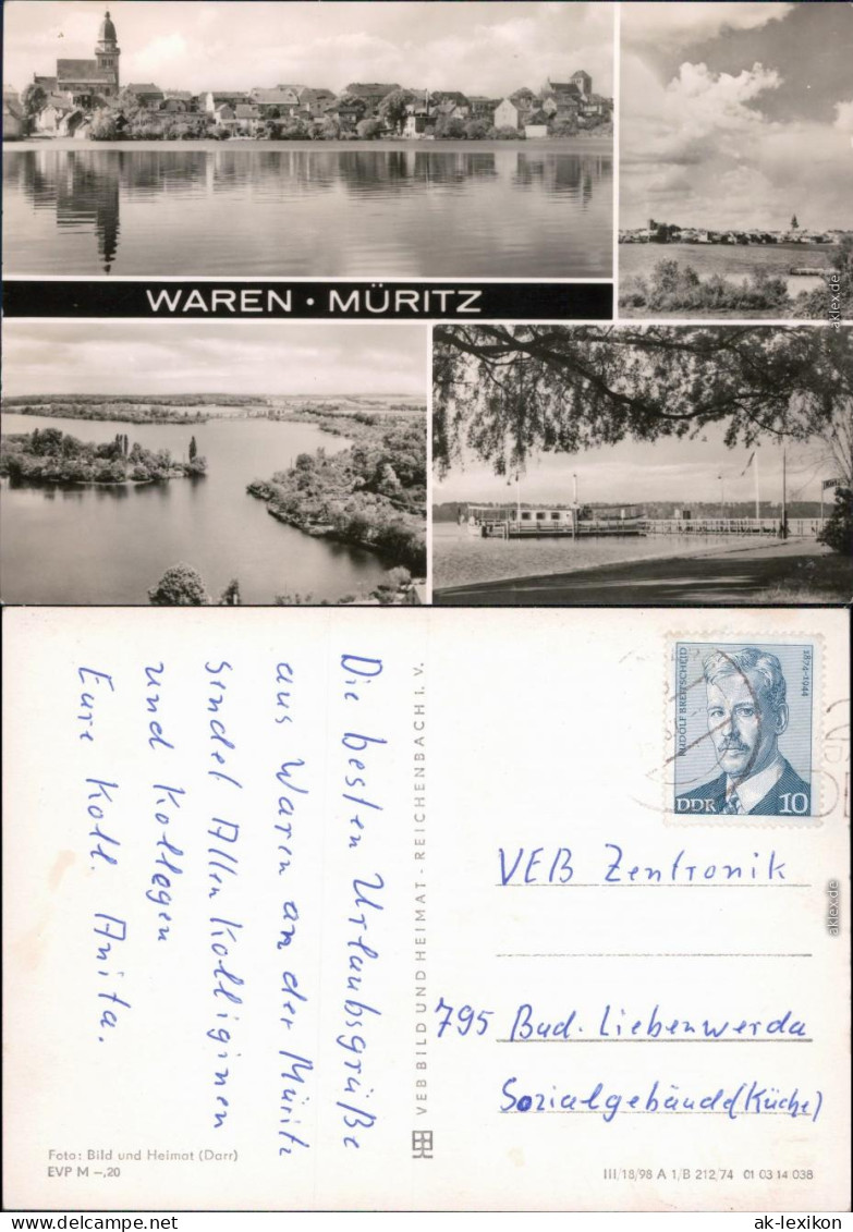 Ansichtskarte Waren (Müritz) Kirche, Überblick, Dampferanlegestelle 1974 - Waren (Mueritz)