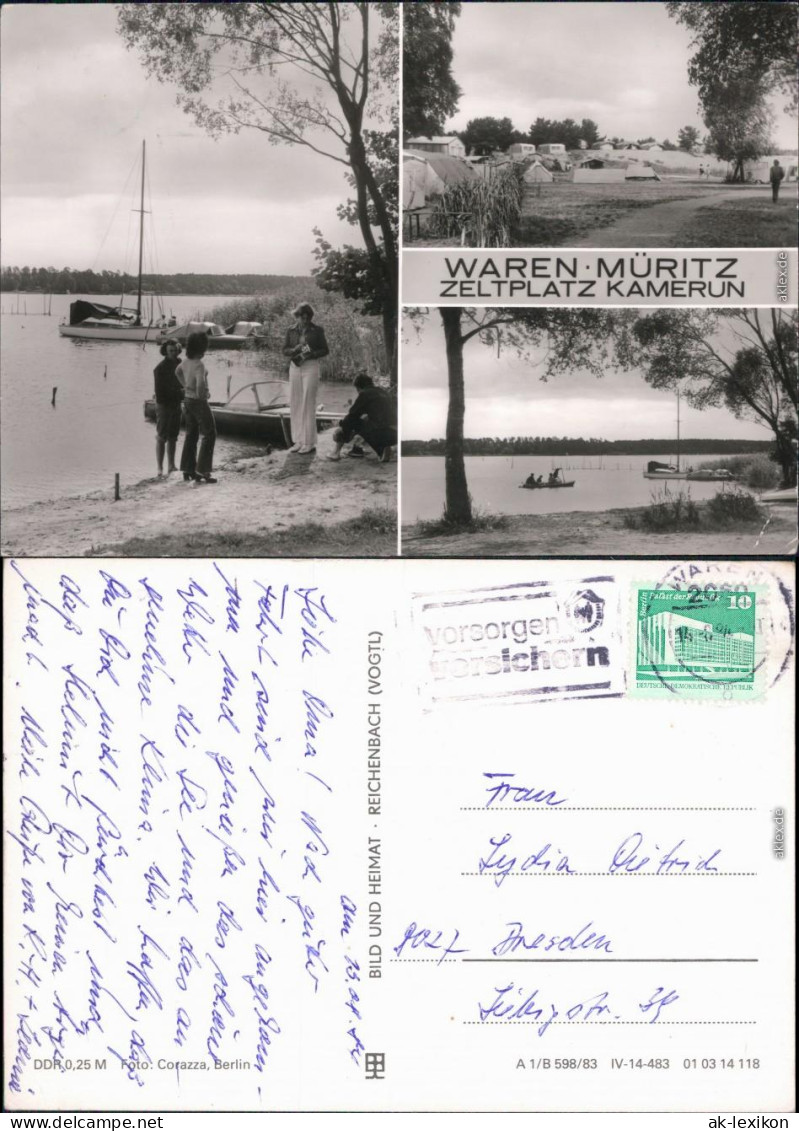 Ansichtskarte Waren (Müritz) Strand Mit Booten, Zeltplatz, Seeblick 1983 - Waren (Mueritz)