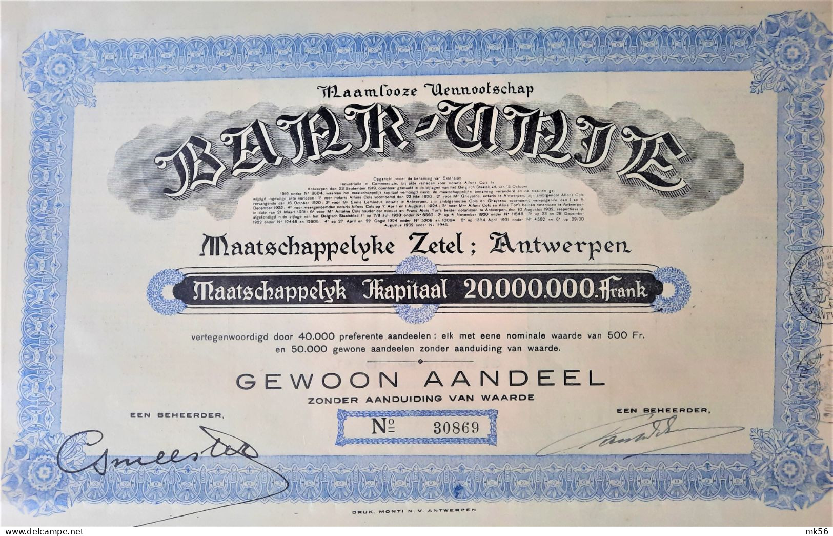 Bank-unie N.V. (1932)  Antwerpen - Banca & Assicurazione