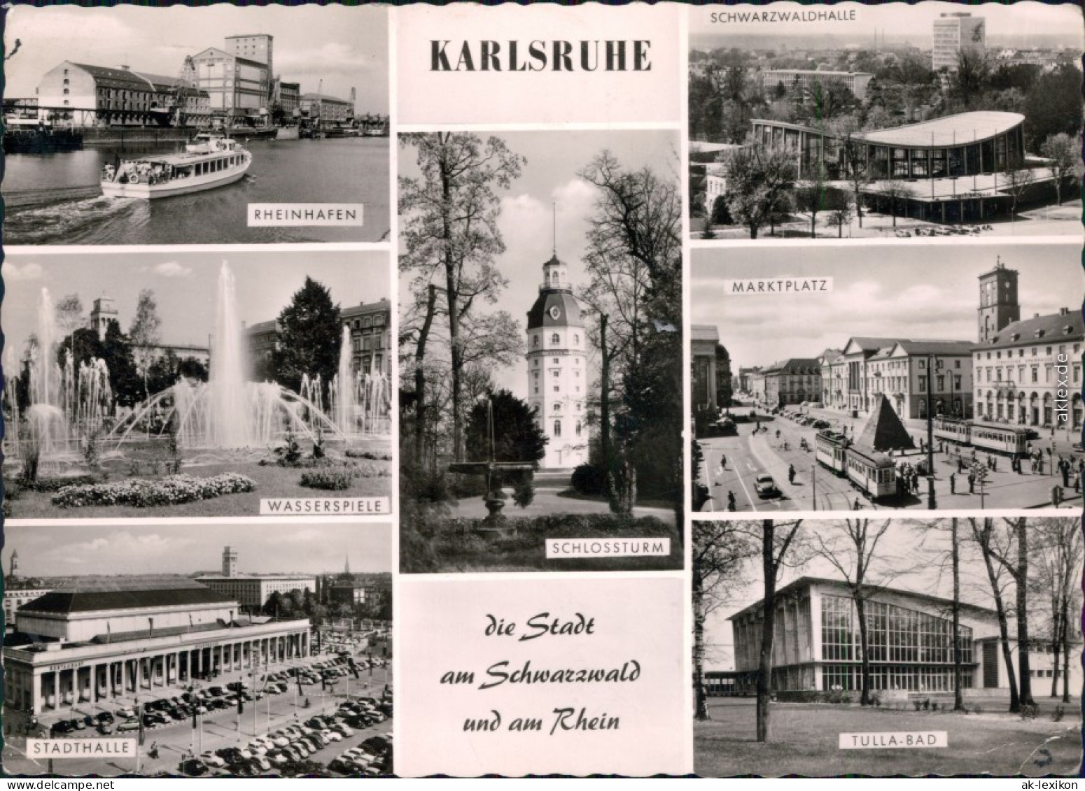 Karlsruhe Rheinhafen, Stadthalle,  Marktplatz, Schwarwaldhalle, Tulla-Bad 1962 - Karlsruhe