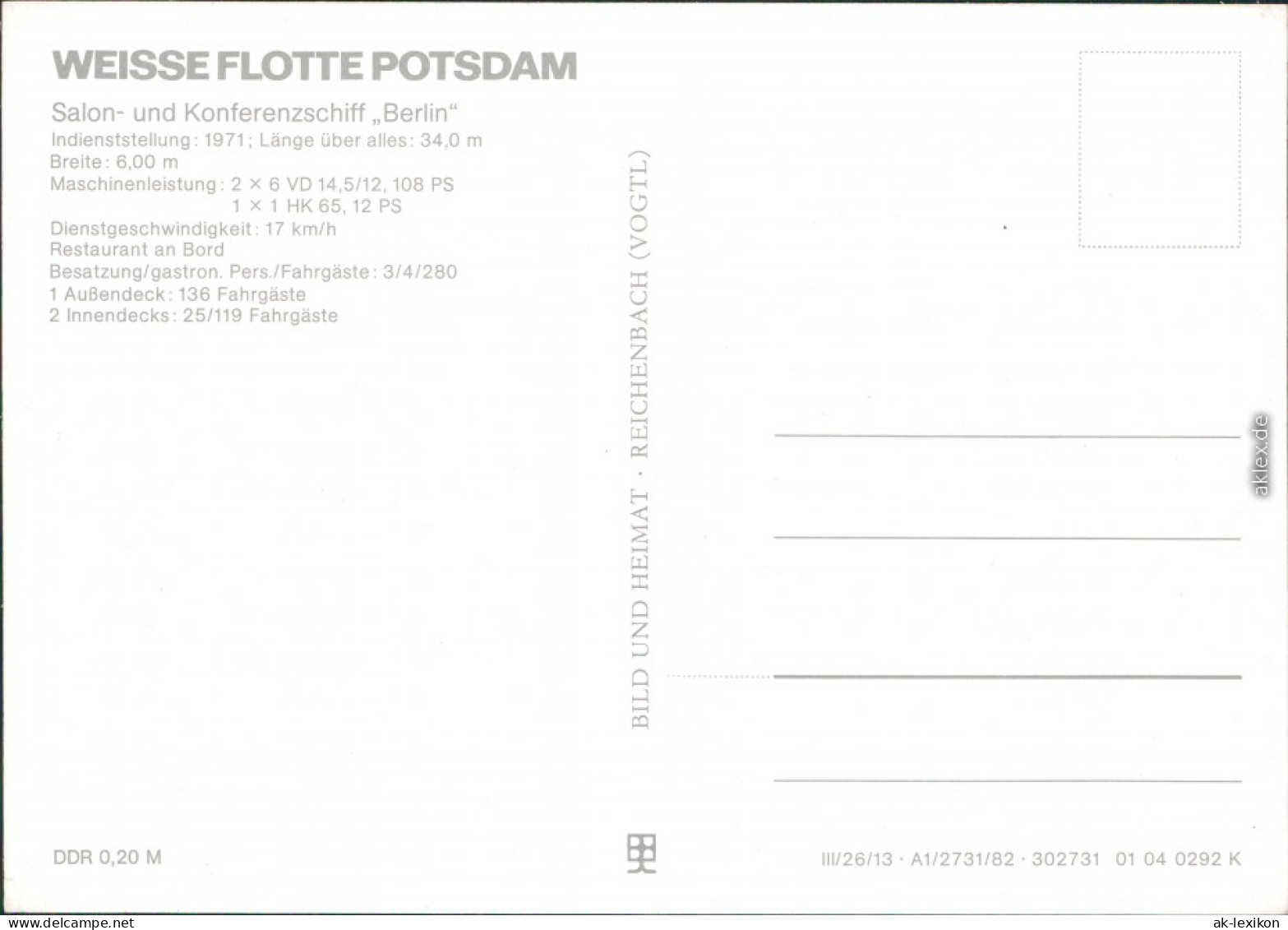 Potsdam Weiße Flotte Potsdam - Salon- Und Konfernzschiff Berlin 1982 - Potsdam