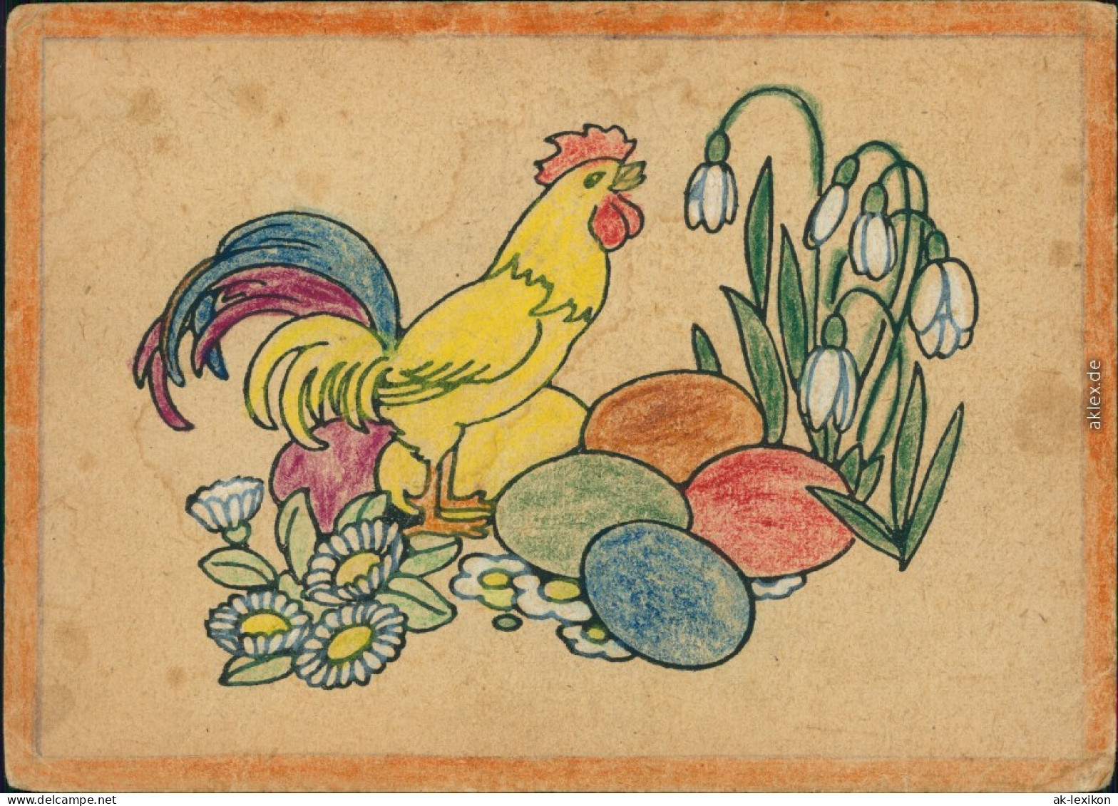 Ausmalpostkarten Nr.1 Und 2 Hahn Ostereier Schneeglöckchen Blumentöpfe 1947 - 1900-1949