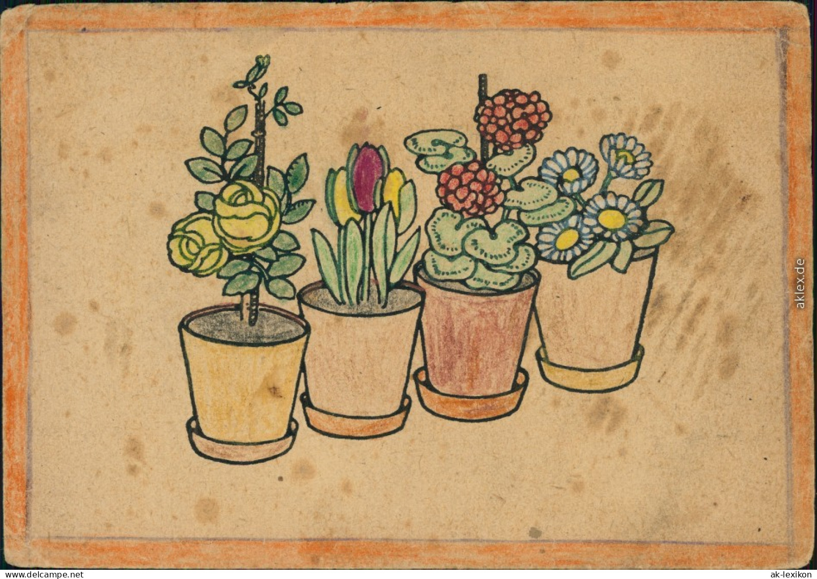 Ausmalpostkarten Nr.1 Und 2 Hahn Ostereier Schneeglöckchen Blumentöpfe 1947 - 1900-1949