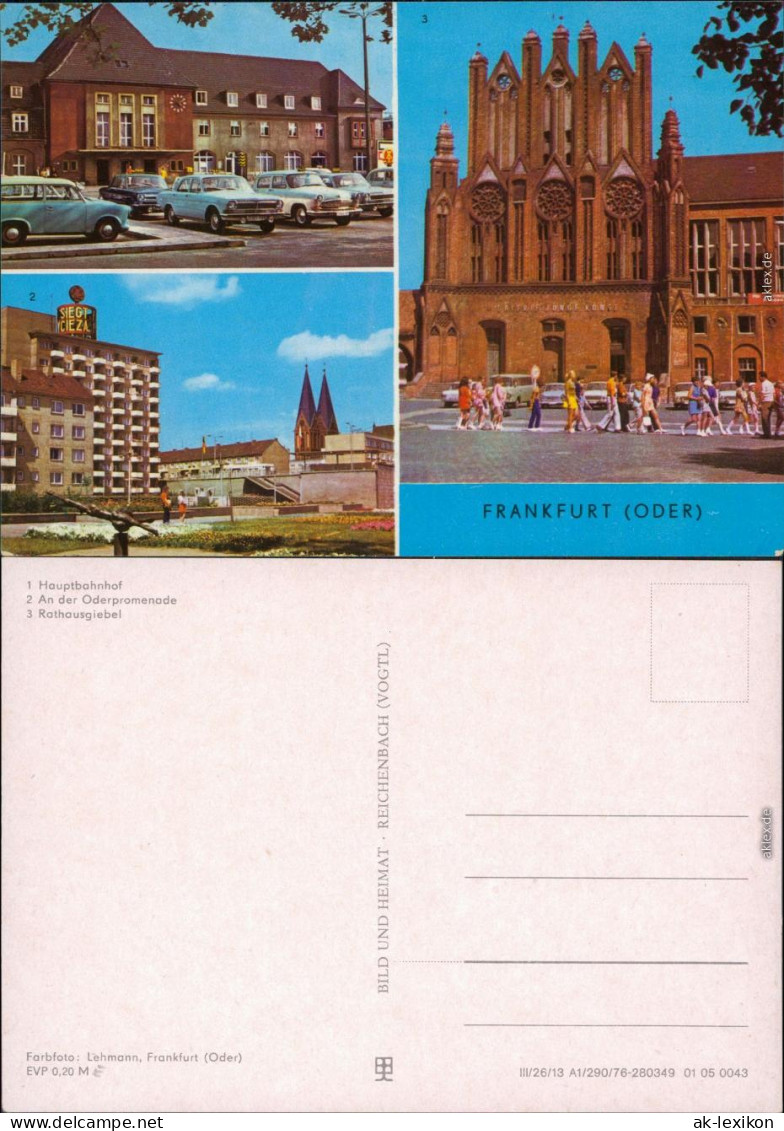 Ansichtskarte Frankfurt (Oder) Hauptbahnhof, Oberpromenade, Rathausgiebel 1976 - Frankfurt A. D. Oder