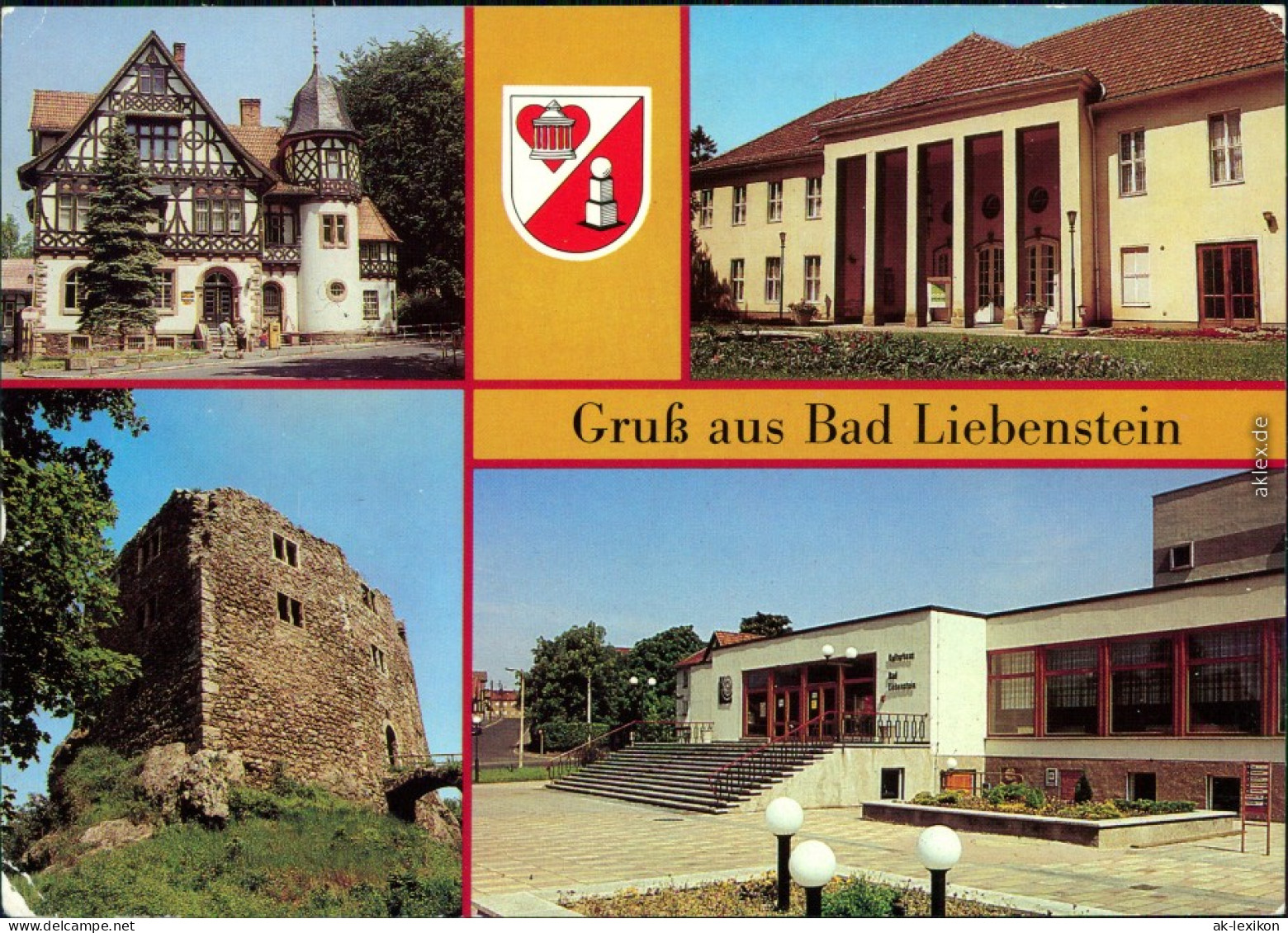 Ansichtskarte Bad Liebenstein Postamt, Badehaus, Burgruine, Kulturhaus 1986 - Bad Liebenstein