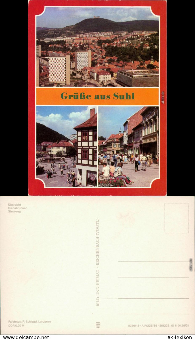 Ansichtskarte Suhl Überischt, Dianabrunnen, Steinweg 1986 - Suhl