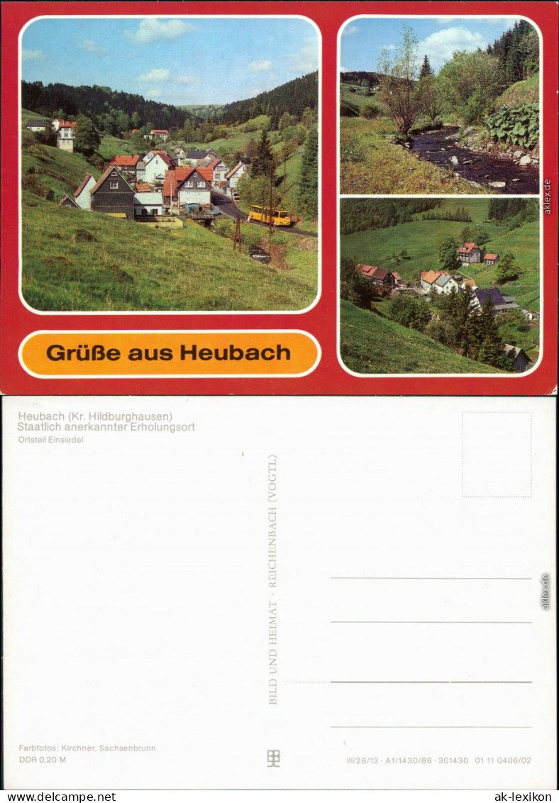 Ansichtskarte Einsiedel-Masserberg Ortsmotiv, Bach, Überblick 1986 - Masserberg