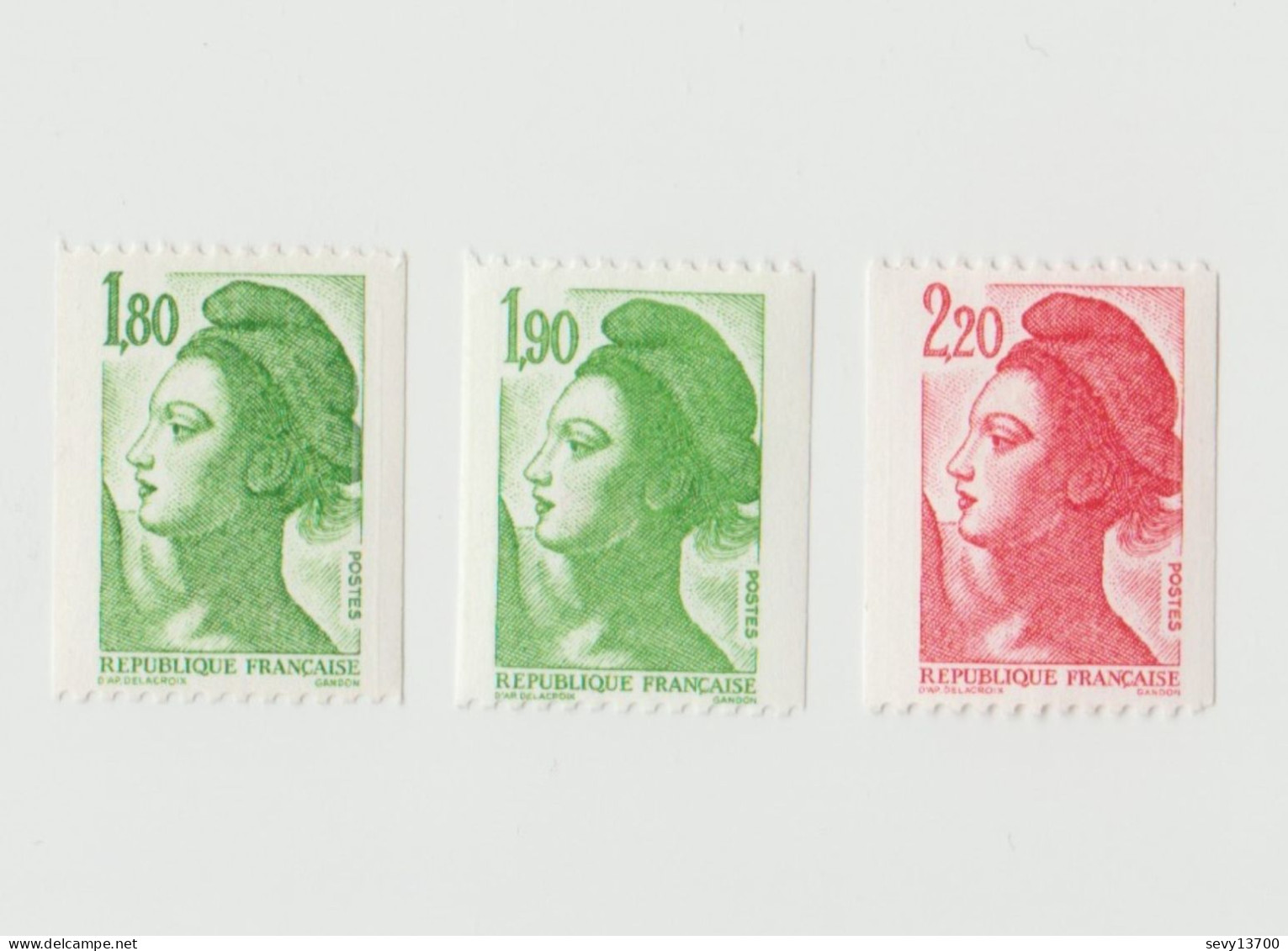 France 1982 3 Timbres Neufs Yvert Tellier N° 2378e 2426a 2379k Liberté De Delacroix Bande Phosphore Numéro Rouge Au Dos - Coil Stamps