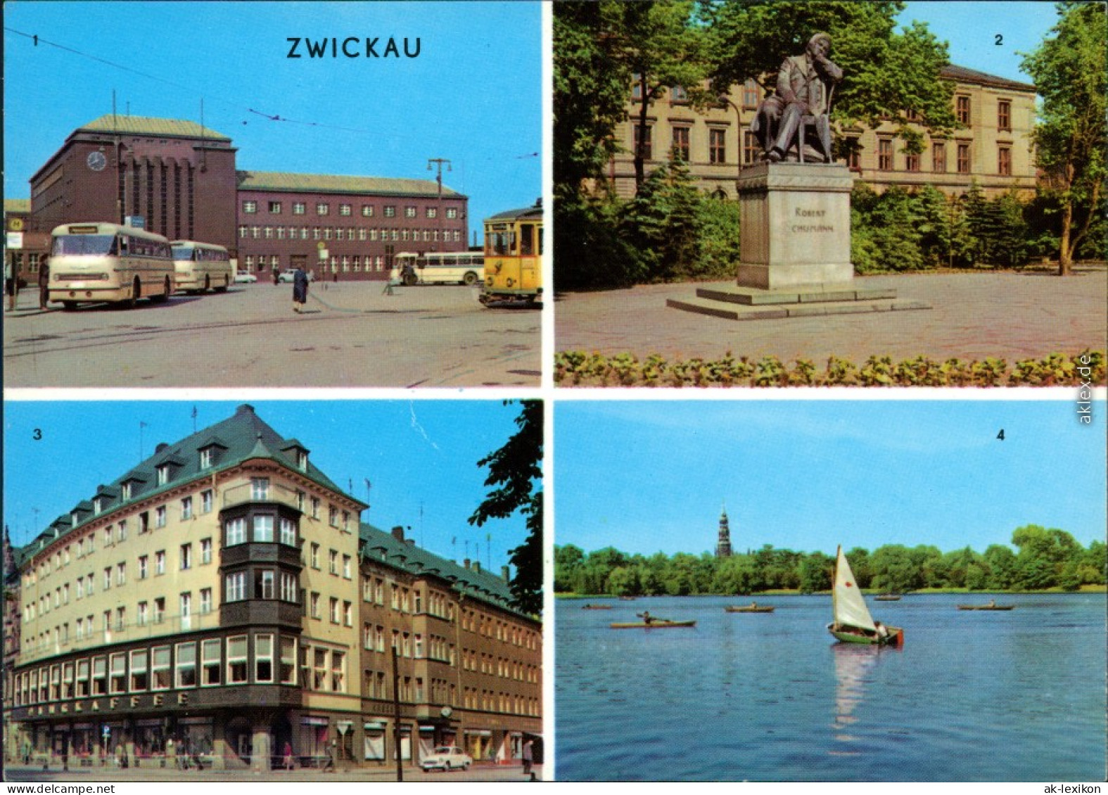 Zwickau Hauptbahnhof, Robert-Schumann-Denkmal, Ringcafé, Schwanenteich 1972 - Zwickau