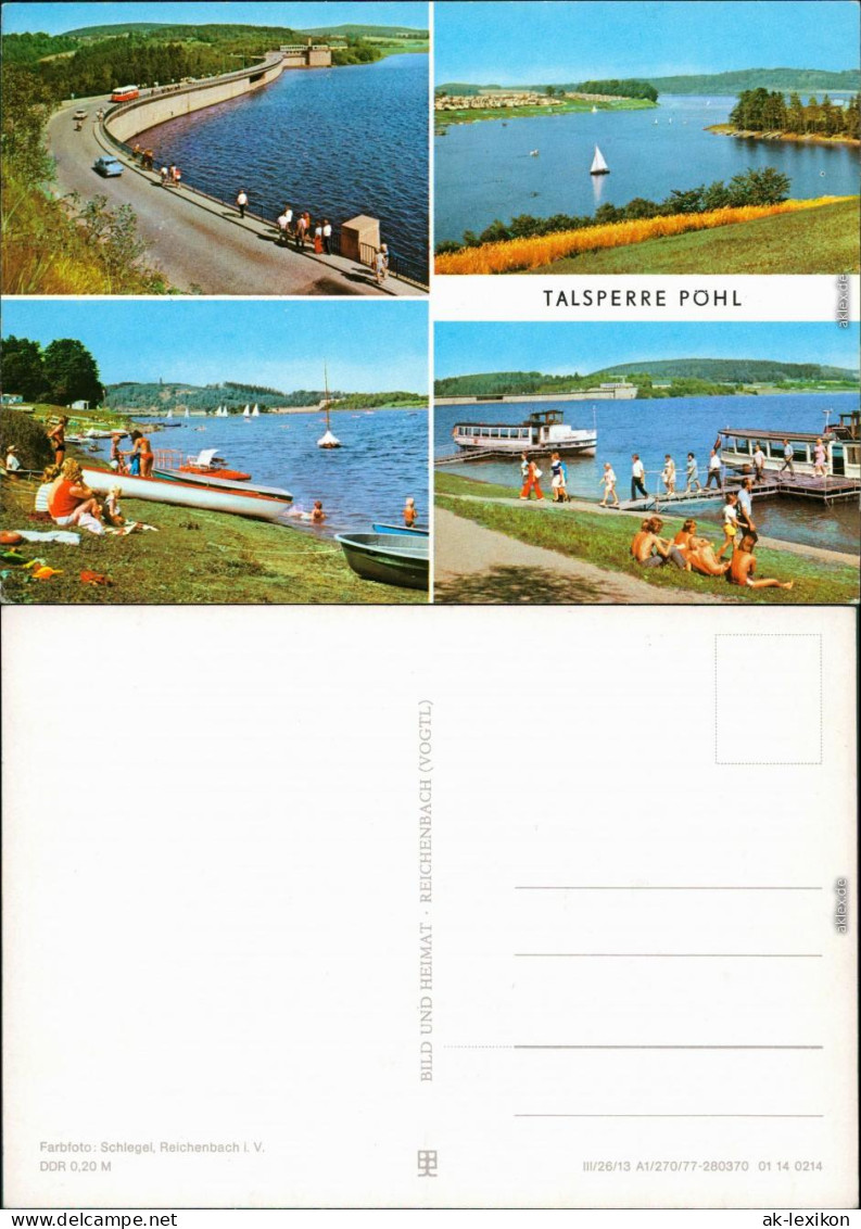 Ansichtskarte Pöhl Talsperre Mit Fähren Booten Stränden Autos VW Bully 1977 - Poehl