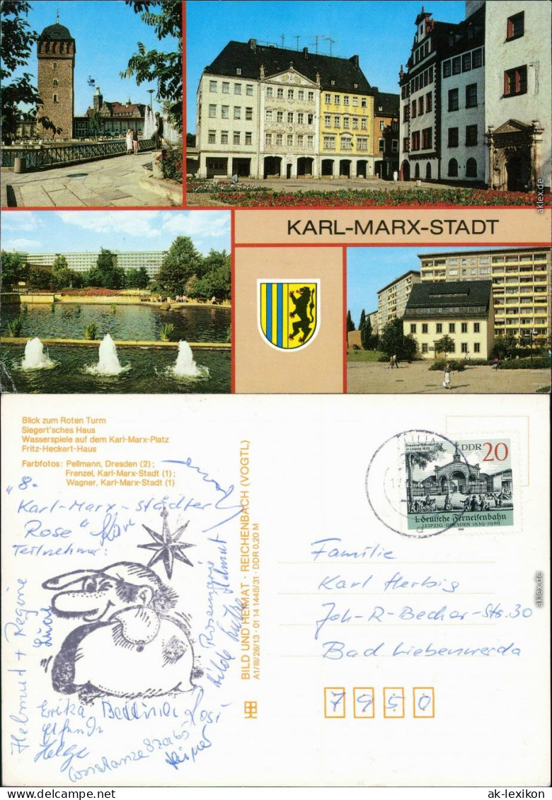 Chemnitz Roten Turm, Siegertsches Haus, Wasserspiele, Fritz-Heckert-Haus 1990 - Chemnitz