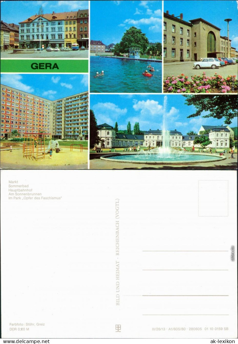 Gera Markt, Sommerbad, Hauptbahnhof Im Park Opfer Des Faschismus 1980 - Gera