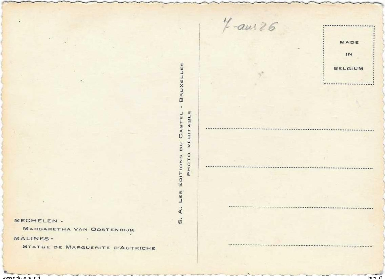 Postal Austria. Malines, Estatua De Margarita De Austria. 7-aus26 - Other & Unclassified