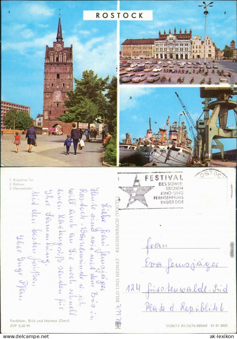 Ansichtskarte Rostock Kröpeliner Tor, Rathaus, Überseehafen 1976 - Rostock