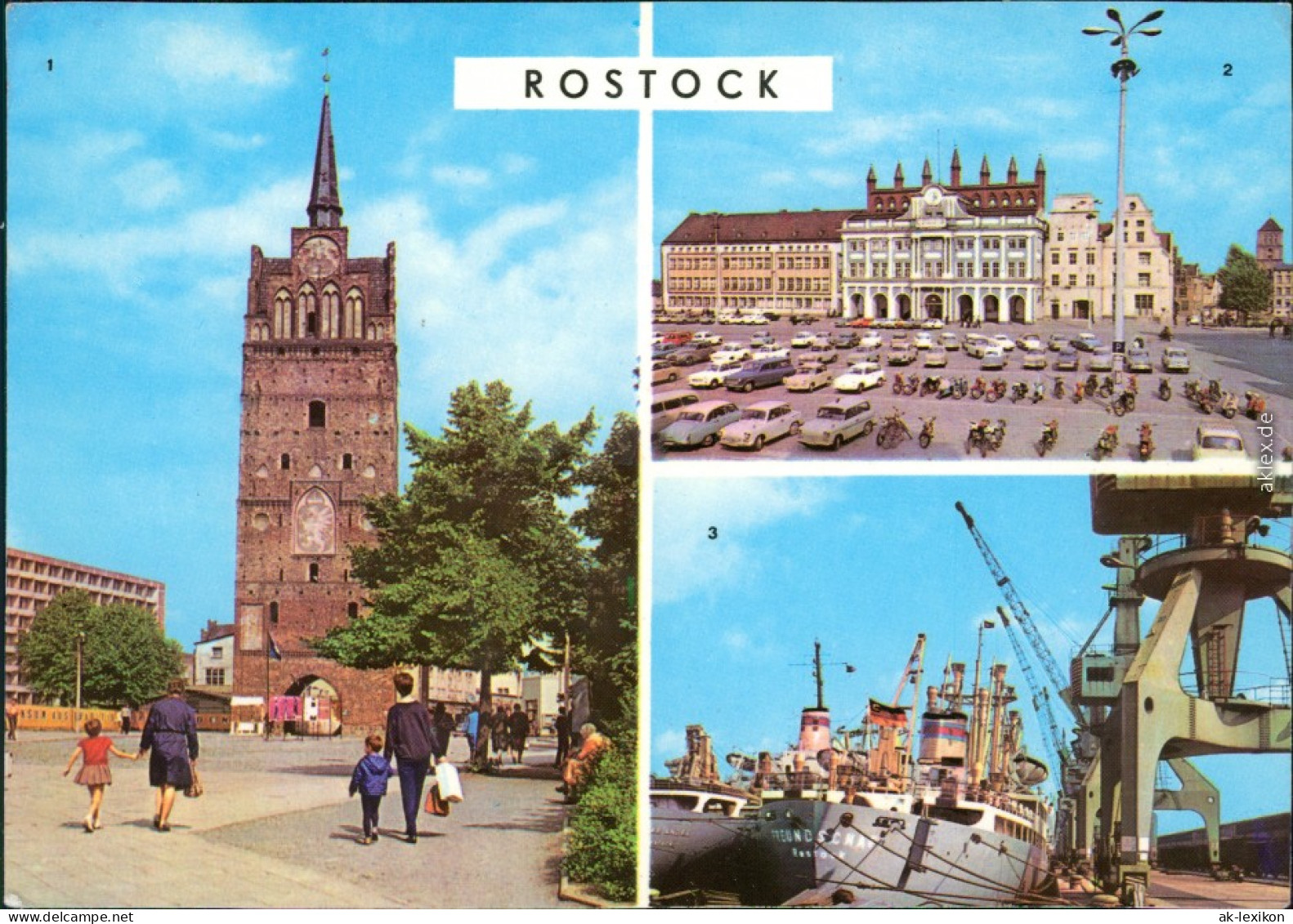Ansichtskarte Rostock Kröpeliner Tor, Rathaus, Überseehafen 1976 - Rostock