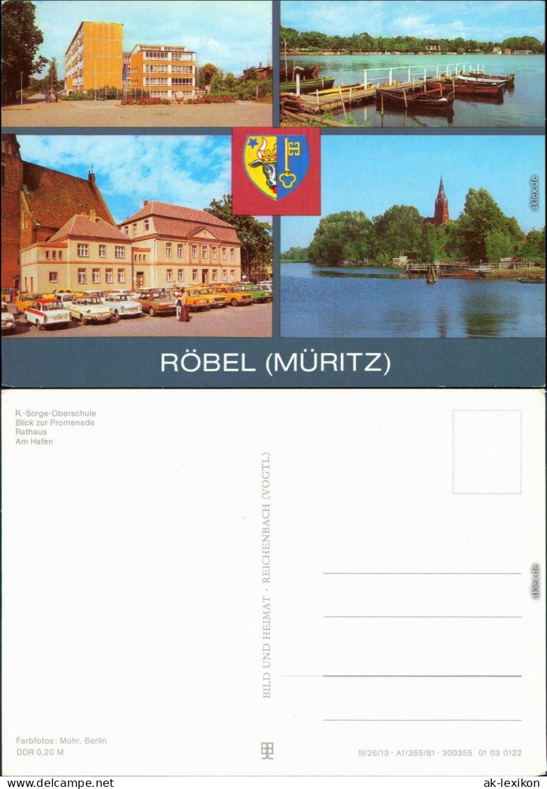 Röbel/Müritz R.-Sorge-Oberschule, Blick Zur Promenade, Rathaus, Hafen 1981 - Roebel