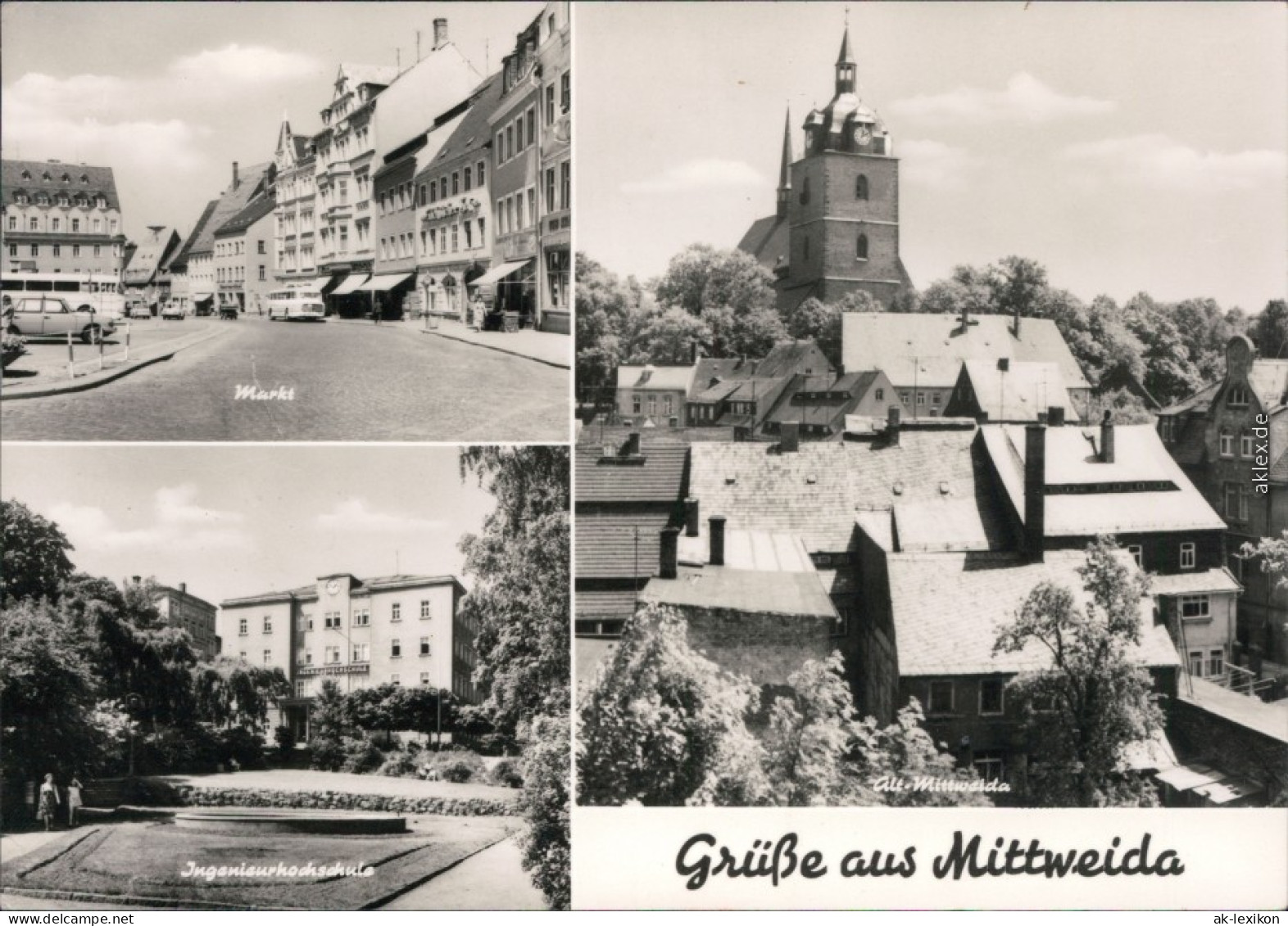 Ansichtskarte Mittweida Markt, Ingenieurhochschule, Alt-Mittweida 1974 - Mittweida