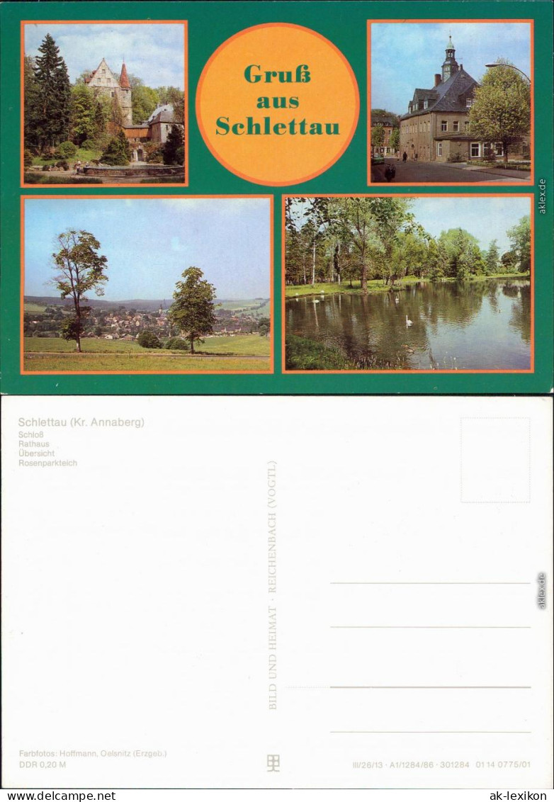 Ansichtskarte Schlettau Schloß, Rathaus, Übersicht Und Rosenparkteich 1986 - Schlettau