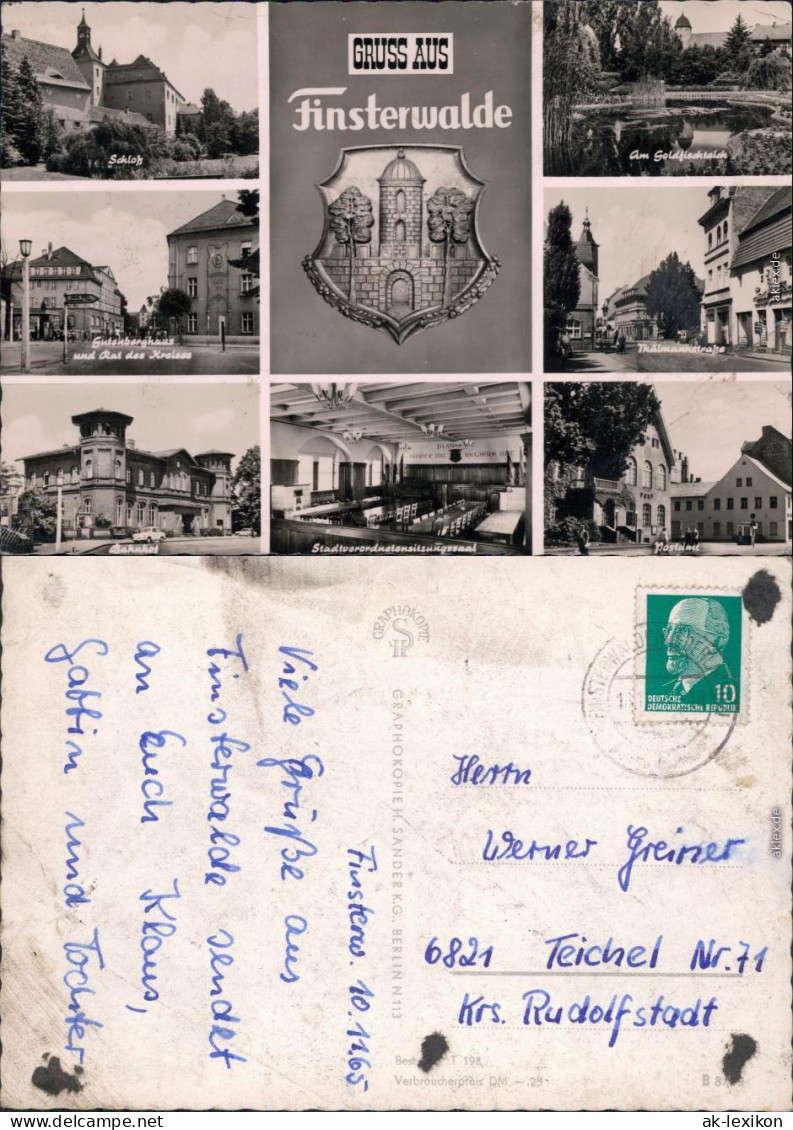 Finsterwalde  Schloss, Goldfischteich,  Thälmannstraße, Bahnhof, Postamt 1968 - Finsterwalde