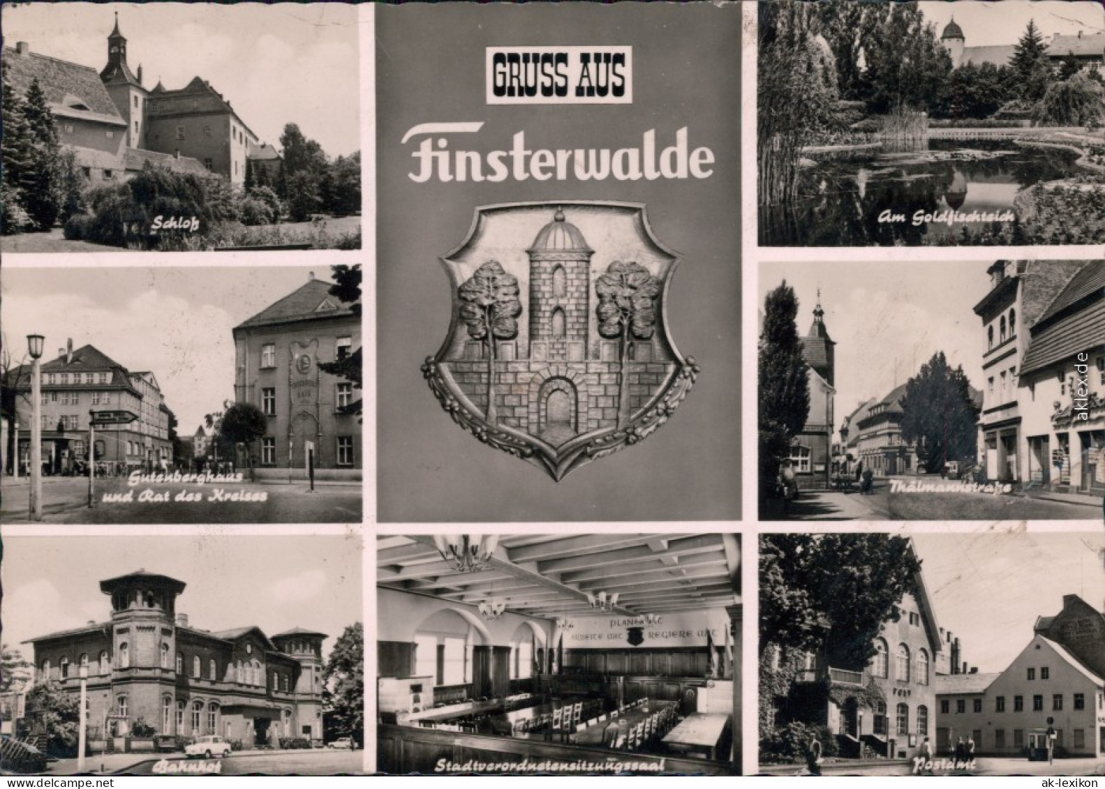 Finsterwalde  Schloss, Goldfischteich,  Thälmannstraße, Bahnhof, Postamt 1968 - Finsterwalde