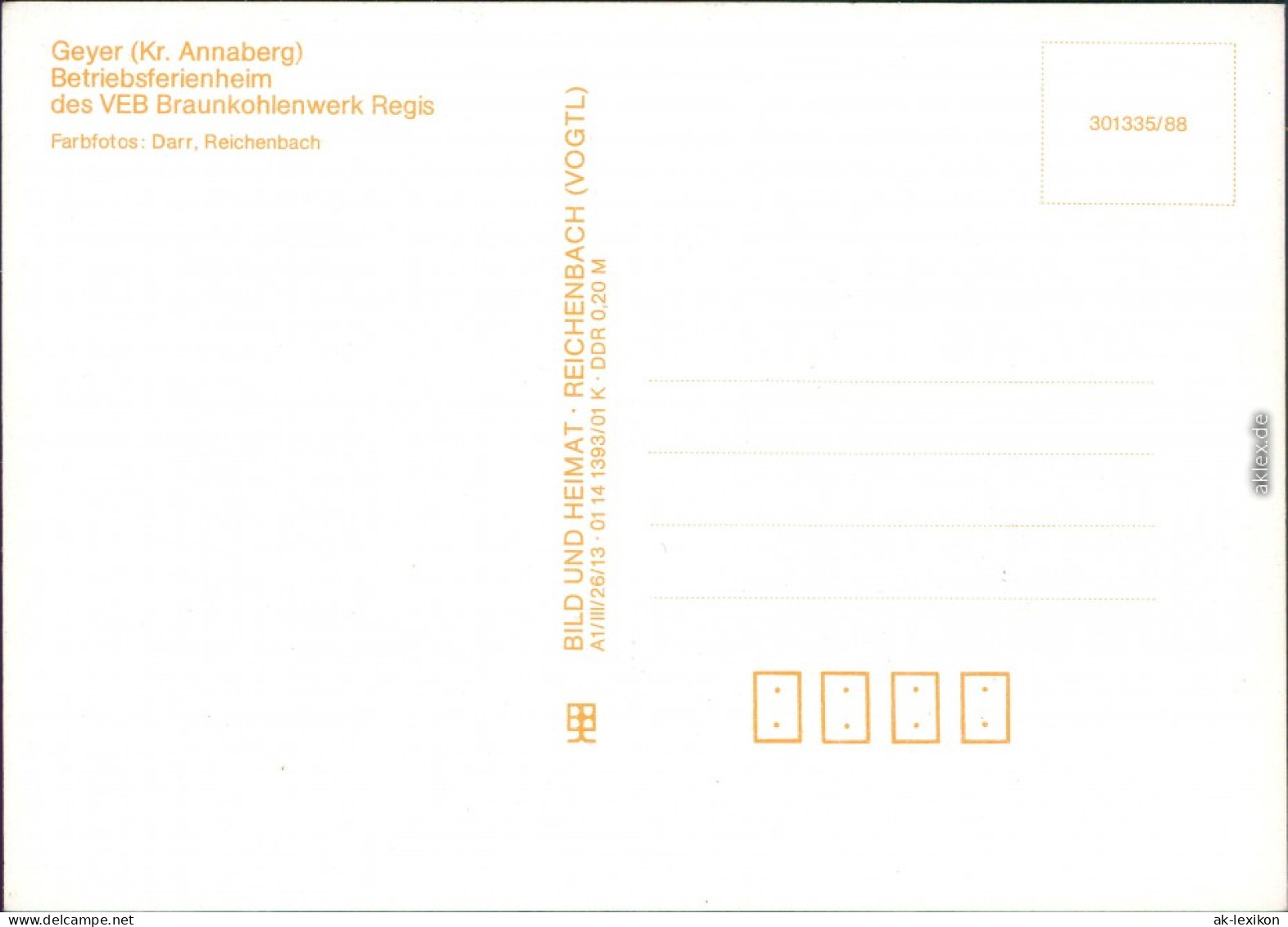 Ansichtskarte Geyer Betriebsferienheim Des VEB Braunkohlenwerk Regis 1988 - Geyer