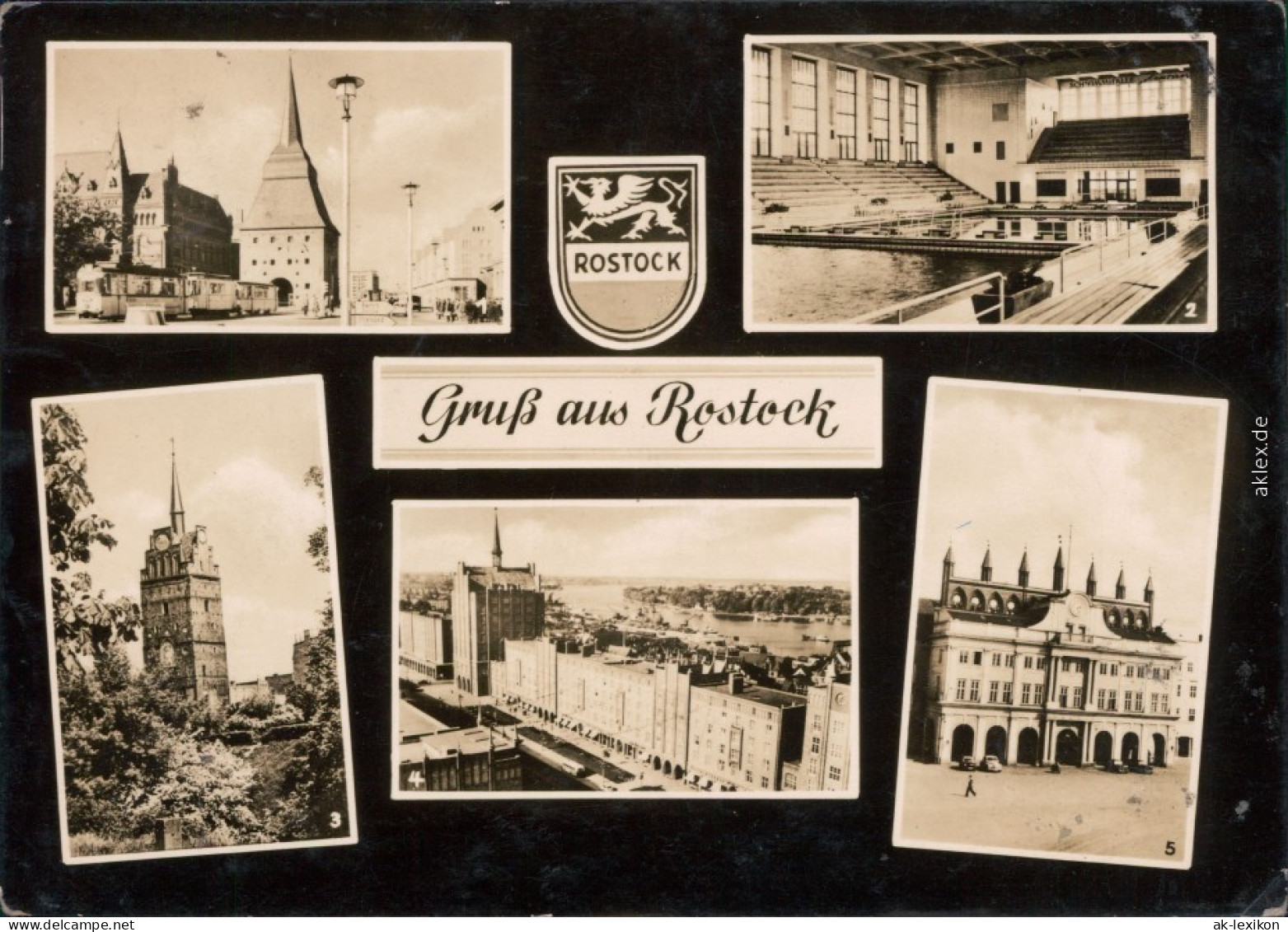 Rostock Steintor, Schwimmhalle, Köpeliner Tor, Langestraße, Rathaus 1964 - Rostock