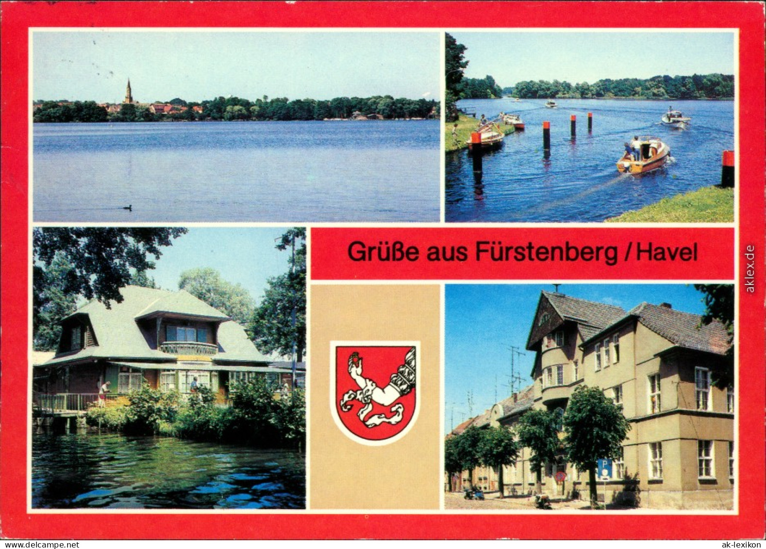 Ansichtskarte Fürstenberg/Havel Schwedtsee, Havel, Sportlerheim, Rathaus 1985 - Fuerstenberg