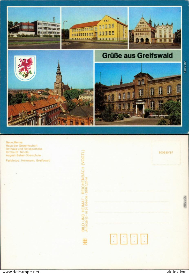 Greifswald Neue Mensa, Haus Der Gewerkschaft, Rathaus Und Ratsapotheke   1987 - Greifswald
