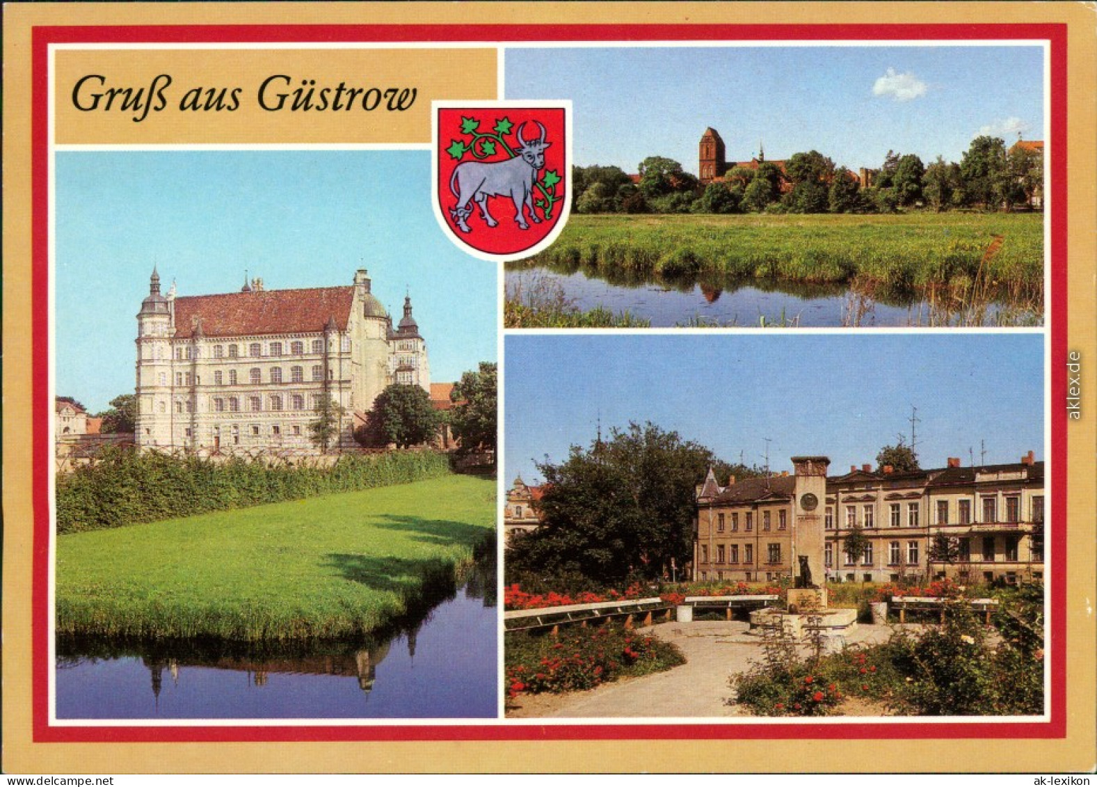 Ansichtskarte Güstrow Schloss, Dom, John-Brinckman-Denkmal Mit Brunnen 1987 - Guestrow