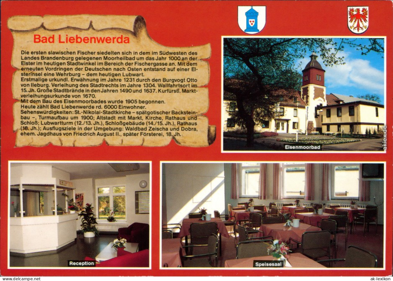 Ansichtskarte Bad Liebenwerda Eisenmoorbad: Rezeption, Speisesaal 1992 - Bad Liebenwerda